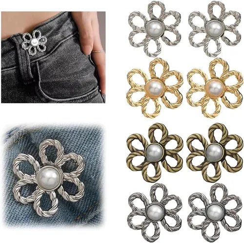 Vista 8 de Botones tensores de cintura de jeans de flores para ajuste de hebilla de cintura ajustable, conjunto para jeans sueltos, pantalones de mezclilla
