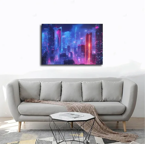 Vista 4 de ZMLIS Dreamy Neon Cyberpunk Poster, Retro Futuristic Wall Art Print, Niche Urban Night City Home Decor Canvas Poster Bedroom Decor Sports Landscape