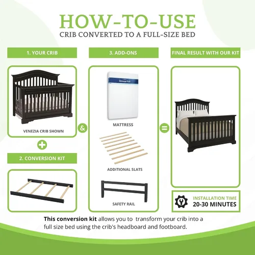 Vista 5 de Kit de conversión de tamaño completo, rieles de cama para cunas convertibles Dolce Babi, riel de madera maciza, riel de cama para niños y adultos