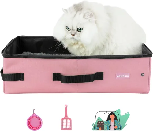 Vista 10 de Arenero portátil de viaje para gatos con tapa para contener arena y olor. Fácil de transportar, limpiar y almacenar. Ideal para viajes en auto