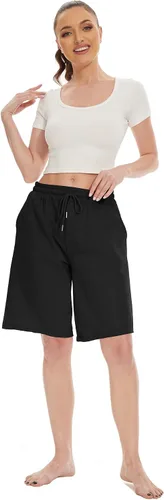 Vista 8 de SICVEK Womens Knee Length Bermuda Shorts Loose Fit Summer Cotton Comfy Lounge Shorts Drawstring with Pockets