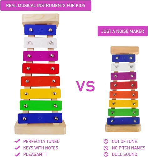 Vista 4 de Xilófono para niños, Glockenspiel con 2 mazos seguros para niños, 8 notas diatónicas, barras de metal coloridas con desarrollo educativo musical