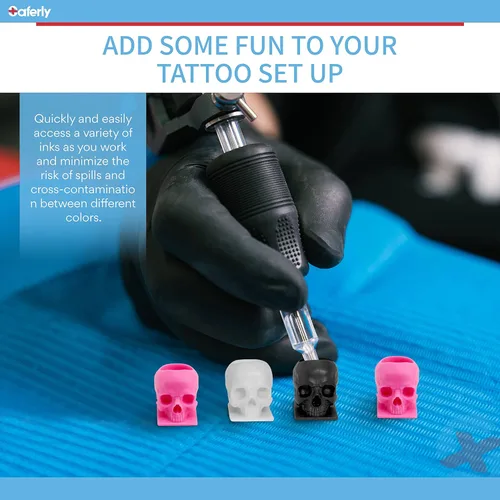 Vista 4 de Saferly Skull - Tapas de tinta para tatuaje, 200 unidades, color negro