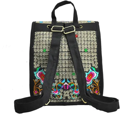 Vista 5 de Mochila de lona única vintage para mujer con bordado floral
