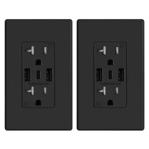 Vista 22 de ELEGRP Tomacorrientes de pared USB, Receptáculos de tomacorrientes de pared USB C de 3 puertos, tomacorrientes negro mate de 15 amperios con 3
