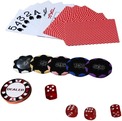 Vista 5 de THUNDERBAY Juego de fichas de póquer compuesto de arcilla de 10.58 oz de 0.48 oz con estuche de aluminio, dos barajas de cartas, un botón