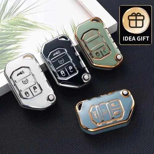 Vista 6 de Compatible con funda para llavero Jeep con cordón de cuero, funda de protección para llave de automóvil para Jeep 2020 2021 Gladiator JT Sahara JLU
