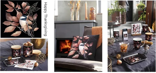 Vista 6 de Servilletas de pájaros de otoño de 13 x 13 pulgadas, servilletas de invierno negras, diseño de animales de Navidad, decoración para decoupage