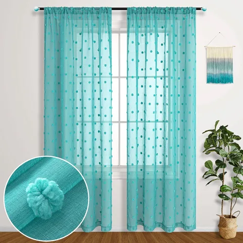 Vista 10 de KOUFALL Pom Pom Cortinas transparentes de puntos