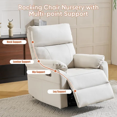 Vista 7 de Silla reclinable eléctrica con soporte lumbar ajustable, sillón reclinable giratorio con reposabrazos sobrerelleno, sillón reclinable para Beige