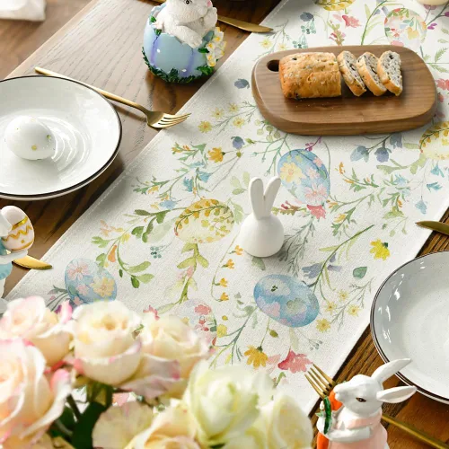 Vista 4 de Artoid Mode Camino de mesa de Pascua con diseño de huevos y flores silvestres, decoración de mesa de comedor para decoración de fiesta en el hogar