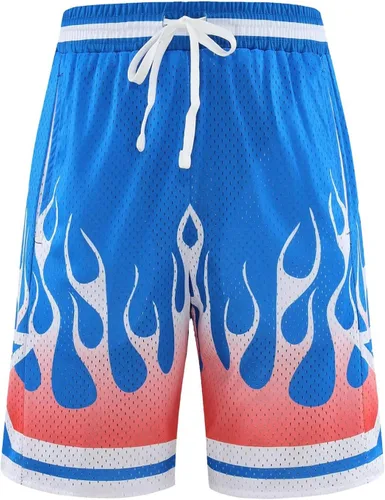 Vista 2 de BOOMLEMON Pantalones cortos de baloncesto para hombre, pantalones cortos deportivos de entrenamiento casual con estampado gráfico de malla