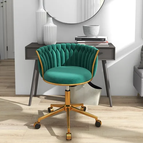 Vista 13 de Silla de escritorio moderna de terciopelo con ruedas, hermosa silla de tocador para niñas, color beige