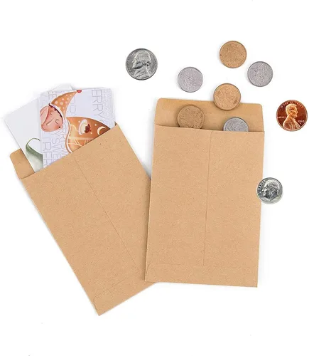 Vista 5 de 200 paquetes de sobres autoadhesivos para piezas pequeñas, sobres de papel kraft autoadhesivos para monedas de semillas, sobres de almacenamiento