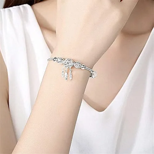 Vista 3 de Ounmax Pulsera de plata de ley 925 hecha a mano vintage con atrapasueños, pulsera ajustable tallada para regalo para mujeres en cumpleaños