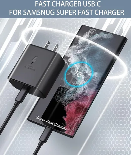 Vista 3 de 2025 Nuevo Cargador Súper Rápido de 45W Tipo C 3.0 Paquete de 2 con Cable de Carga Tipo C de 10 Pies - Cargador de Repuesto de 45W USB-C