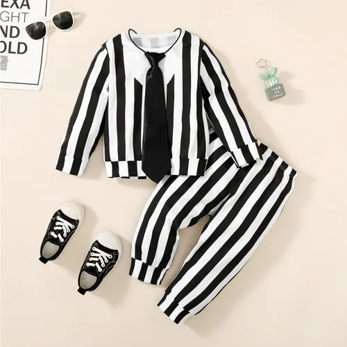 Vista 5 de Disfraz de Halloween para niño pequeño, ropa de rayas blancas y negras