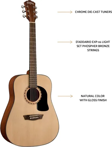 Vista 2 de Washburn Aprendiz D5 con funda, guitarra acústica