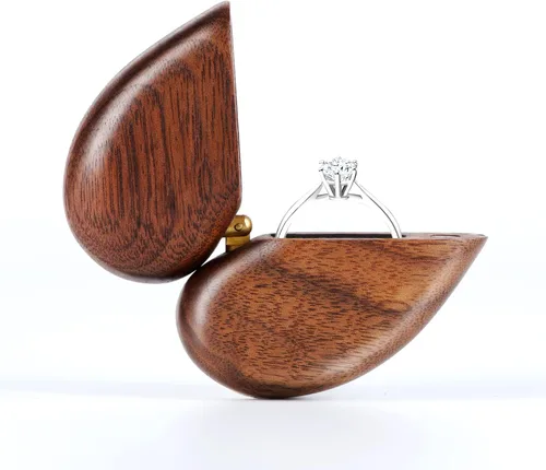 Vista 7 de LitGreen Caja de anillo de madera de nogal en forma de corazón, caja de almacenamiento para boda, propuesta, compromiso