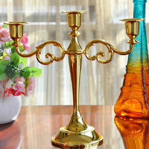 Vista 7 de WEISIPU Elegantes portavelas de metal dorado – Portavelas de 3 brazos de metal para decoración del hogar, fiesta, comedor, boda, regalo