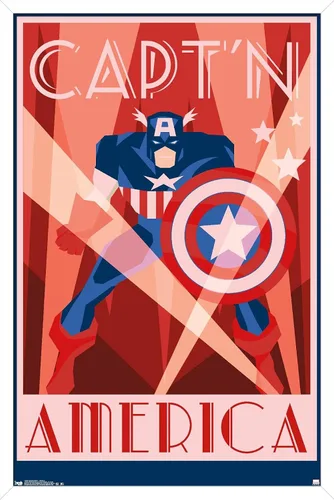 Vista 13 de Trends International Marvel Comics - Póster de pared Art Deco, Capitán América, 14.725 x 22.375 pulgadas, versión enmarcada de madera de granero