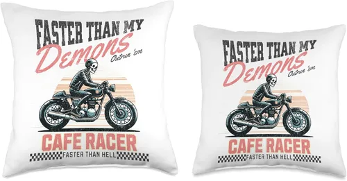 Vista 3 de Skeleton And Charm Clothing Co Cafe Racer Faster Than Hell, Outrun Your Demons Throw Pillow, 16x16, Multicolor