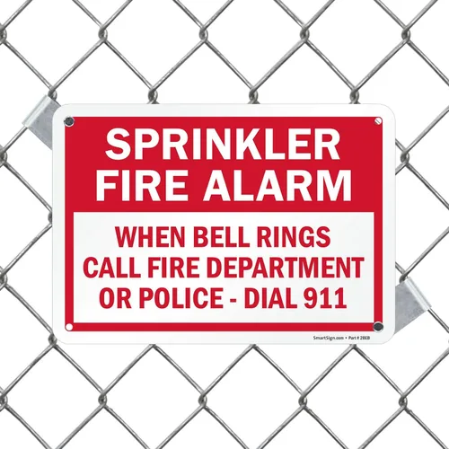 Vista 3 de SmartSign Letrero de alarma contra incendios con aspersor - When Bell Rings Call 911" 7" x 10" Aluminio