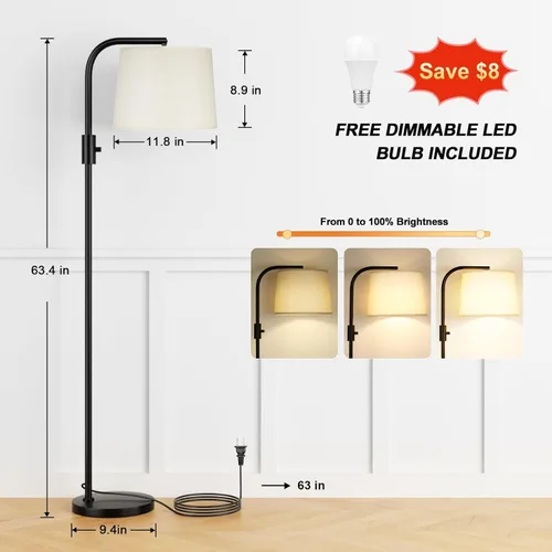 Vista 2 de Ambimall Lámpara de pie totalmente regulable - Lámparas de pie de 9W con bombilla LED incluida, lámparas de pie para sala de estar con cabezal