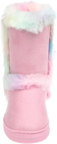 Vista 4 de bebe Girls Big Kid Mid Calf Easy Pull-On Microsuede Winter Boots Embellished With Fur Trim And Rhinestone Eyelet