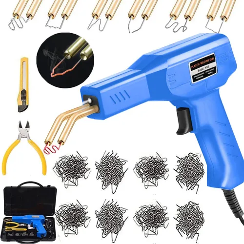 Vista 11 de Kit de Reparación de Parachoques de Coche con Soldador de Plástico, 6 Tipos 1050 Grapas Kit de Soldadura de Plástico Kit de Reparación de Rojo