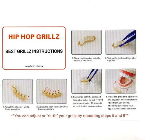 Vista 5 de LuReen 14k Gold 6 Teeth Grillz Hip Hop Joker Diamond Top Bottom Teeth Caps Grillz Set