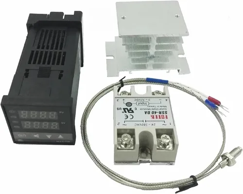 Vista 10 de 1pcs REX-C100 Digital Temperature Controller Thermostat PID Thermometer SSR 40DA Solid State Relay K Thermocouple Probe Radiator(Set 1)