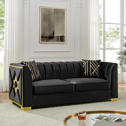 Vista 12 de Sofá Chesterfield de terciopelo moderno de mediados de siglo de 81 pulgadas, sofá victoriano de 3 plazas, muebles de lujo con detalles de acero