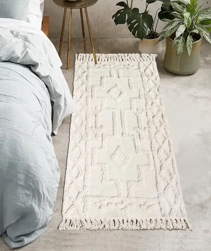 Vista 17 de Uphome Alfombra de Baño Bohemia de 2' x 3', Alfombras Pequeñas de Dormitorio Estilo Granja Lavables con Borlas, Tapetes de Baño Geométricos Beige