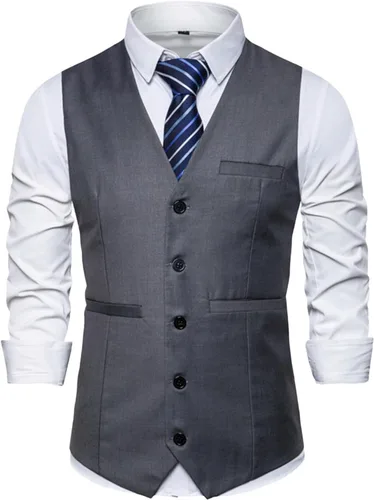 Vista 12 de Chaleco de vestir con cuello en V para hombre, con botones Café
