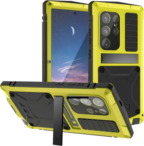 Vista 12 de Funda de metal para Samsung Galaxy S24 con protector de pantalla con función atril, funda para cámara S24, resistente armadura militar duradera