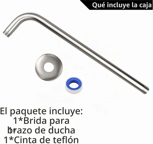 Vista 4 de Voolan Brazo de ducha con brida y cinta de teflón, brazo de extensión de cabezal de ducha para cabezal de ducha fijo de baño, acero inoxidable
