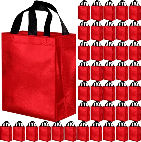 Vista 8 de BLEWINDZ 100 bolsas de regalo reutilizables medianas con asas - Ideales para obsequios de fiestas y bolsas de compras (10 colores)