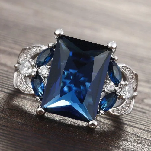 Vista 2 de LMCIEZR 925 Silver Huge Natural 4Ct Tanzanite Ring Bridal Wedding Engagement Size 6-10
