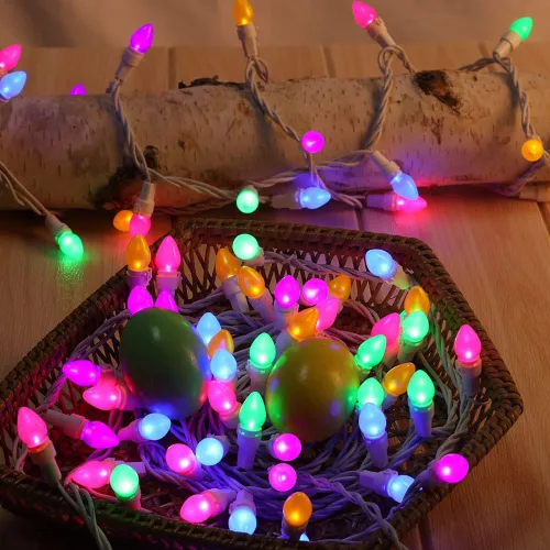 Vista 4 de Guirnalda de luces LED multicolor de cristal C3, 50 unidades, luz pastel de Pascua, 120 V, certificación ETL, conectable, para exteriores, cable