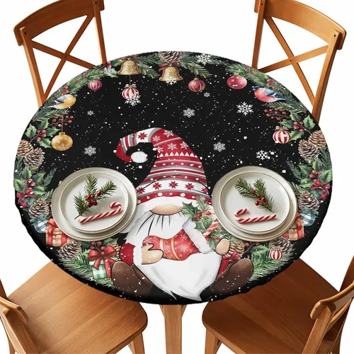 Vista 13 de Mantel ajustado para mesa redonda, mantel de otoño con hojas de otoño y calabaza de Acción de Gracias con borde elástico, mantel impermeable de Beige