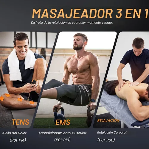 Vista 3 de AVCOO Unidad TENS 3 en 1 con 32 modos, estimulador muscular EMS de doble canal con 40 intensidades para terapia gradual de alivio del dolor