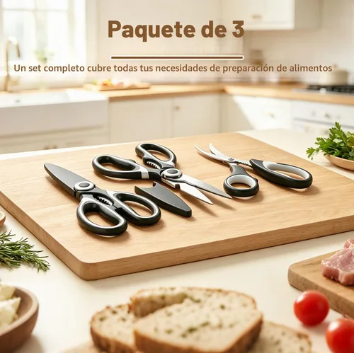 Vista 2 de OMDAR Juego de 3 tijeras de cocina y tijeras de mariscos, tijeras de cocina Negro blanco