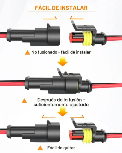 Vista 4 de NAOEVO Conector de 2 pines impermeable, conectores de 2 cables calibre 16 AWG, conectores eléctricos automotrices macho y hembra Way con tubo