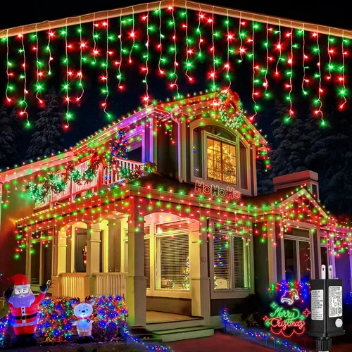 Vista 16 de Luces de carámbano, luces de Navidad de 33 pies con 400 LED, 75 caídas, 8 modos, enchufable e impermeable, para festividades, boda, fiesta, hogar