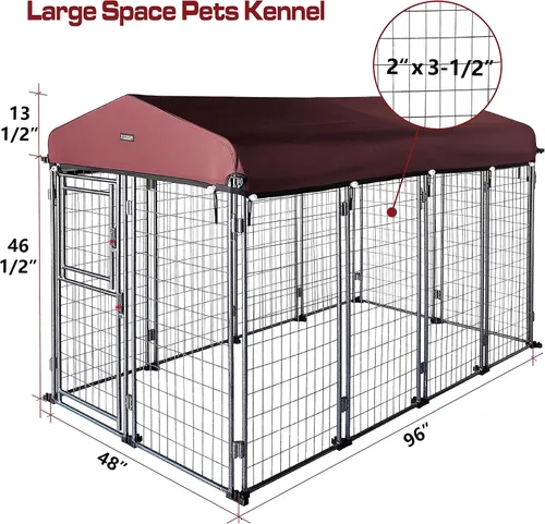 Vista 4 de Perrera para perros de 8 x 4 x 5 pies al aire libre con cubierta de techo para perros grandes, valla de perro resistente, alambre soldado Catio