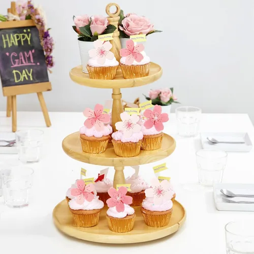 Vista 3 de 60 piezas de flores comestibles para decorar pasteles y cupcakes, decoraciones de papel de oblea en forma de flores de cerezo rosa, temática