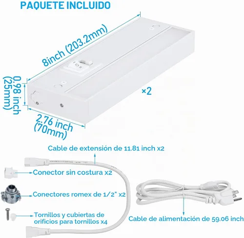 Vista 8 de TORCHSTAR Paquete de 2 luces LED 5CCT de 8 pulgadas para debajo del Blanco