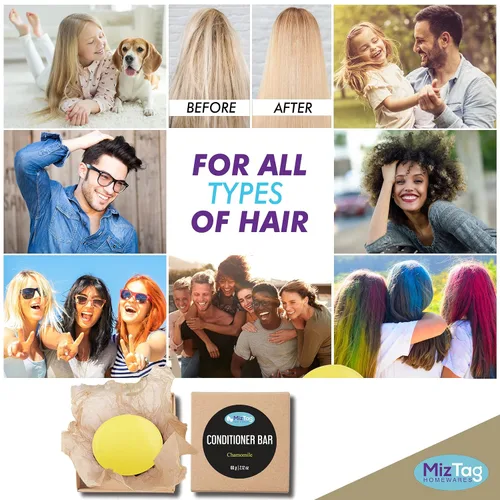 Vista 3 de Miztag Home & Health Barra acondicionadora – Jabón natural sólido para el cabello – Embalaje vegano sin residuos – Aroma de manzanilla – Regalo