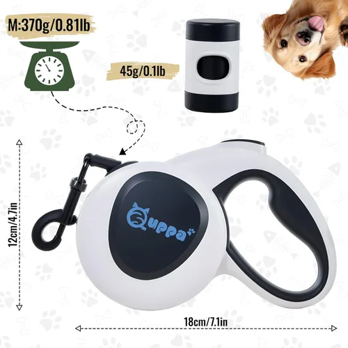 Vista 2 de Correa retráctil para perro de 16 pies 4 en 1 con luz LED, dispensador, bolsas para excrementos, freno de bloqueo rápido y mango antideslizante